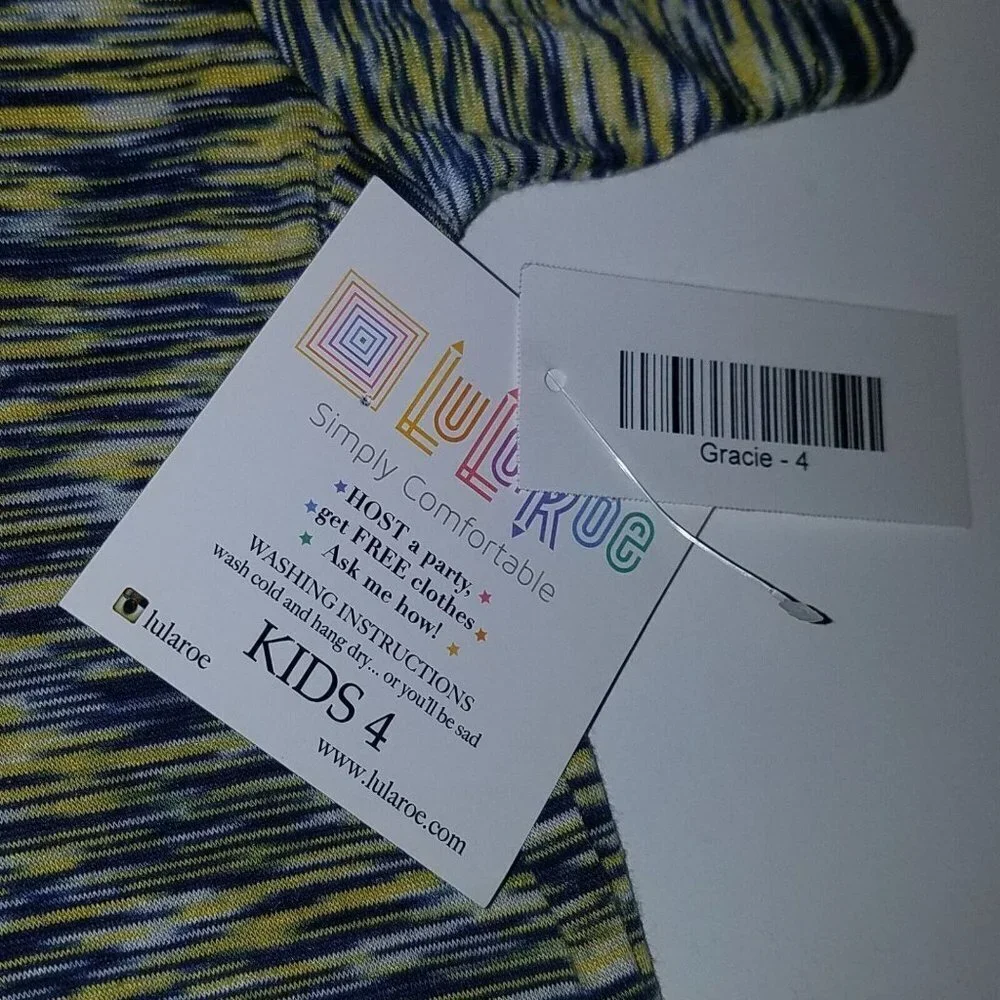 NWT LuLaRoe Gracie Tee Shirt Girls 4 Yellow Blue Zebra Print